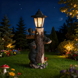 Black Bear Statue Welcome Sign Garden Statue with Solar Light