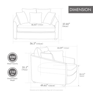 56.3'' Wide Upholstered Round Accent Cuddle Chaise with Pillows