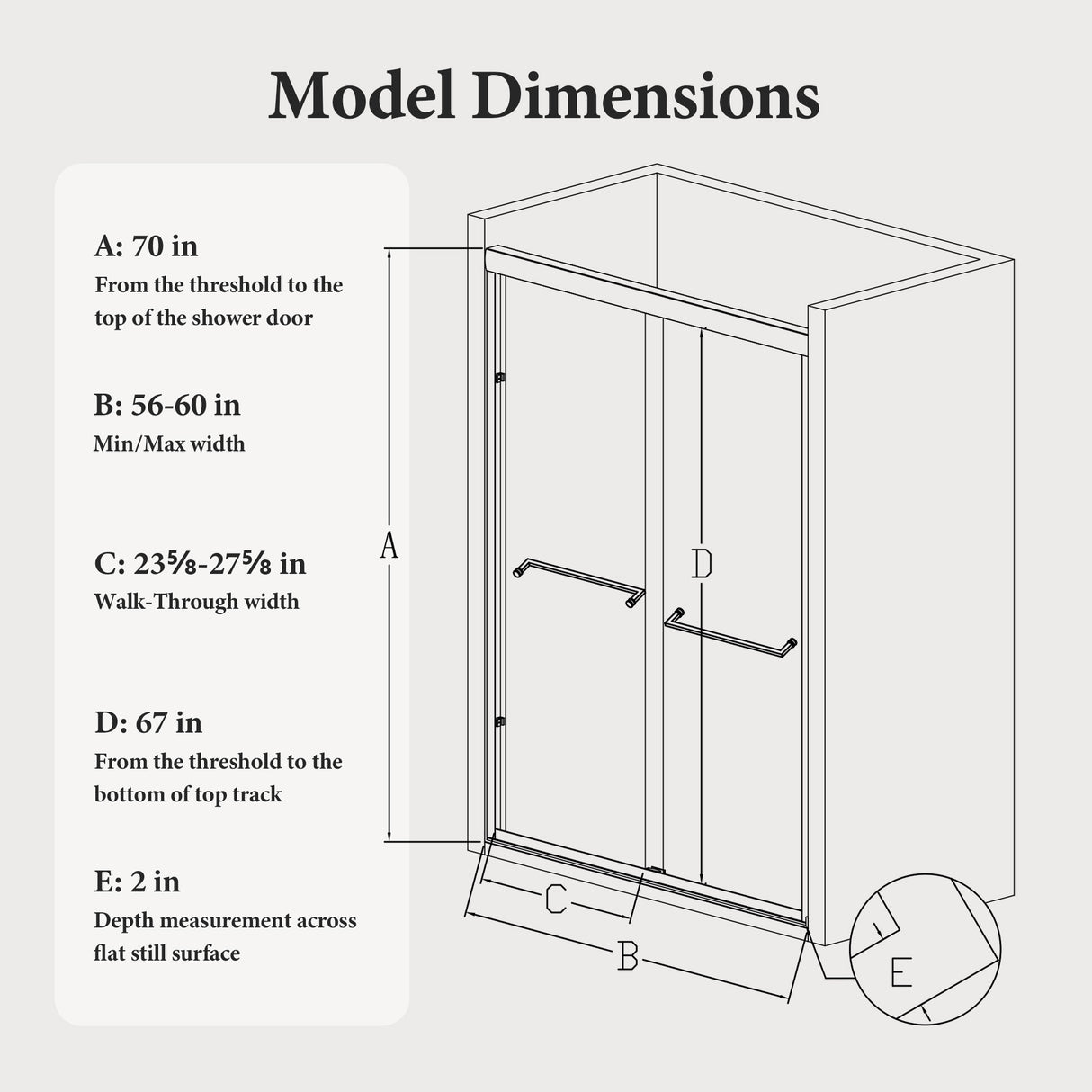 56"-60"W x 70"H Semi-Frameless Double Sliding Shower Door