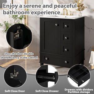 Bathroom Vanity With Integrated Basin, Soft Close Drawers, Door Mounted Double Layer Shelf