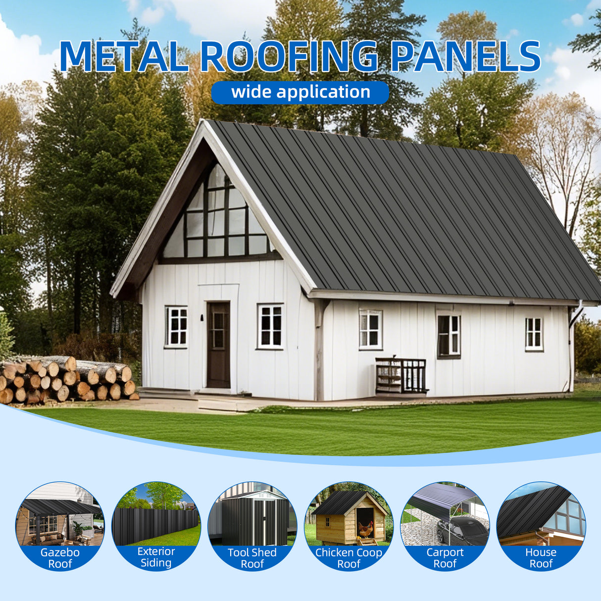 72.8IN Galvanized Metal Roof Panels - 10 PCS