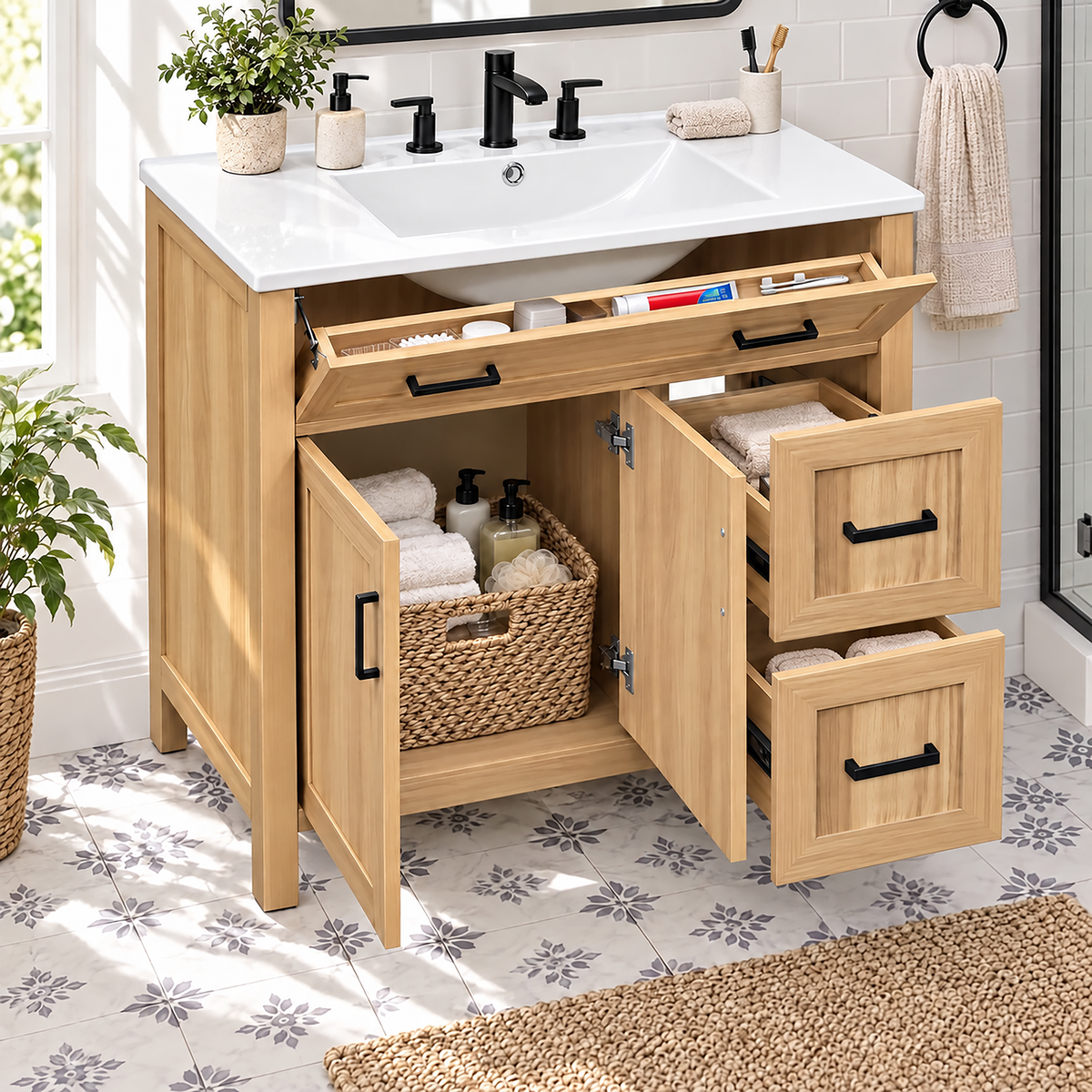 36-Inch Bathroom Vanity with Ceramic Sink, Soft-Close Doors and Drawers