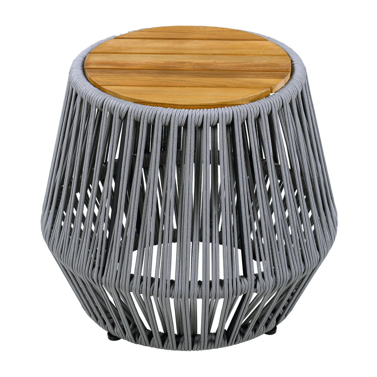 Acacia Wood Side Table with Grey Rope Design