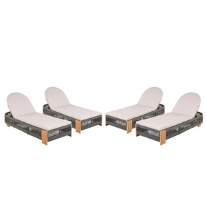 Outdoor Acacia Wood Patio Adjustable Lounge Chair Set of 4 - Grey Rope