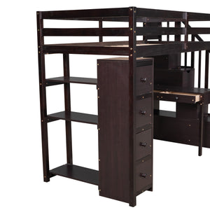 Loft Bed With Storage Drawers, Desk And Stairs With Shelves