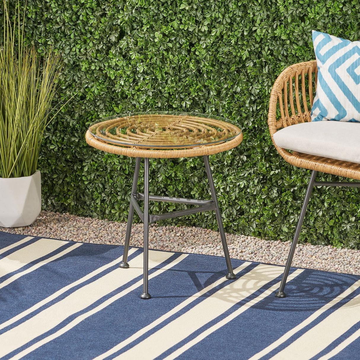 Petrichor - Outdoor Side Table With Tempered Glass And Steel Frame - Best Buy Furniture
