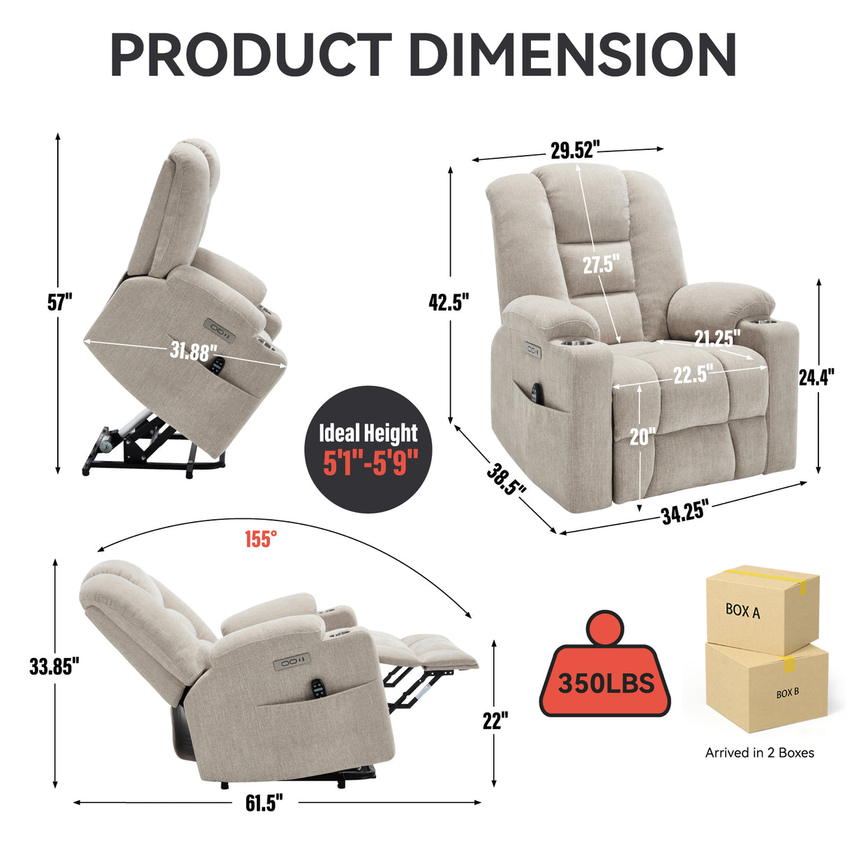 Power Lift Recliner Chair with Massage and Heat