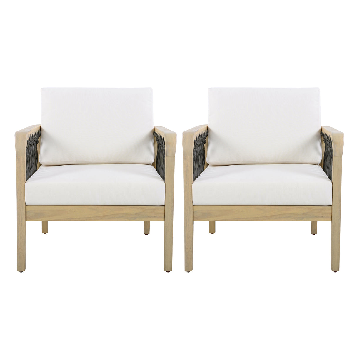Outdoor Acacia Wood Club Chair with Handwoven Rope (Set of 2)