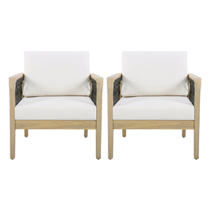 Outdoor Acacia Wood Club Chair with Handwoven Rope (Set of 2)