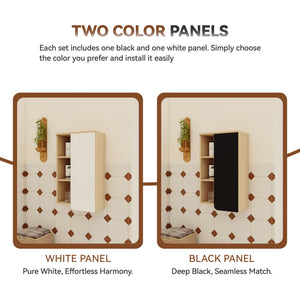 Wall Mounted Bathroom Side Cabinet, Single Door With 3 Tier Open Shelves - Black / Light Oak / White