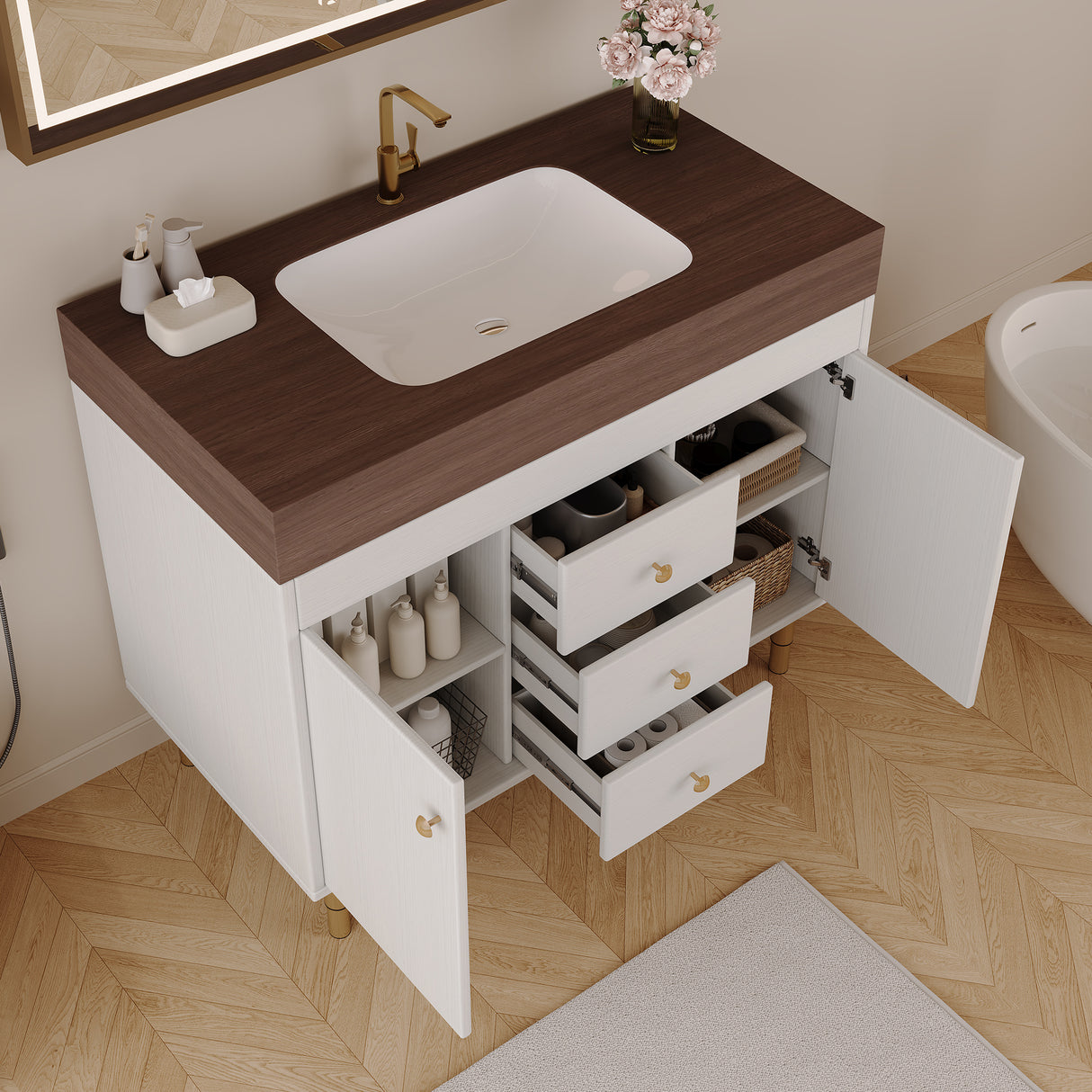 36 In Modern Free-Standing Bathroom Vanity With Ceramic Sink