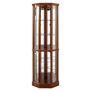 6 Shelf Lighted Corner Curio Cabinet With Adjustable Tempered Glass Shelves And Mirror Back (E26 Light Bulb Not Included)