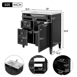 Bathroom Vanity With Top Sink, Storage Cabinet With 2 Drawers, Tip Out Drawer