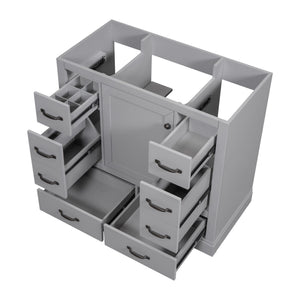 36" Bathroom Vanity Without Sink, Cabinet Base Only, 6 Drawers, Multi Functional Drawer Divider, Adjustable Shelf - Gray
