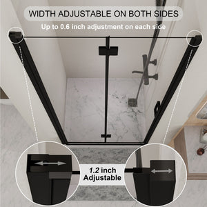 Semi Frameless Bifold Pivot Shower Door, Reversible Installation