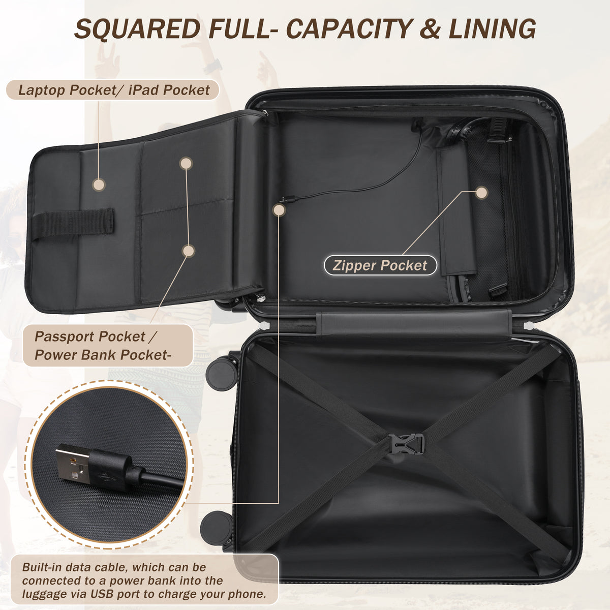 5 Piece Hardside Luggage Set with USB Port