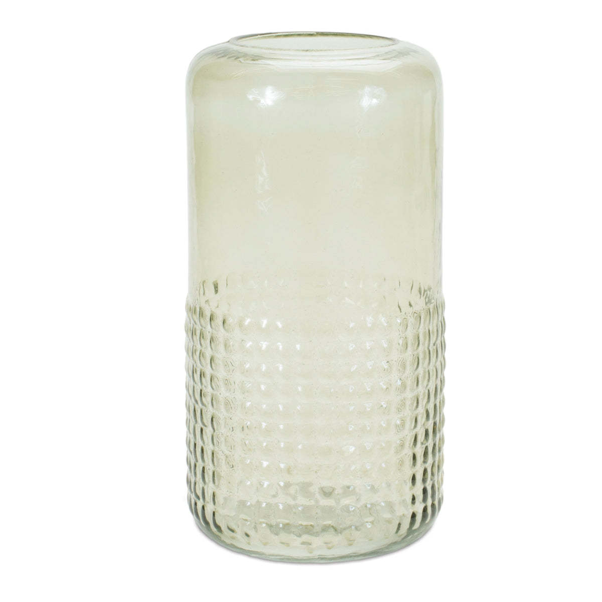 Green textured glass candle holder vase 9.5"h
