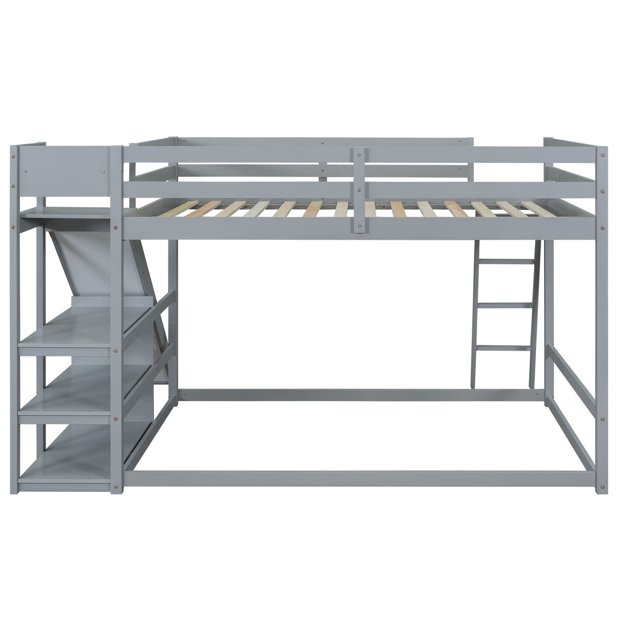 Bunk Bed With Ladder, Slide, And Shelves Pine Wood