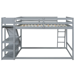 Bunk Bed With Ladder, Slide, And Shelves Pine Wood