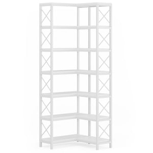 7 Tier Corner Bookshelf, Storage Unit For Living Room