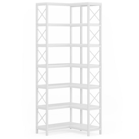 7 Tier Corner Bookshelf, Storage Unit For Living Room
