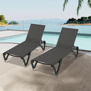 Pool Lounge Chairs Set of 2 with Aluminum Frame and Adjustable Recline