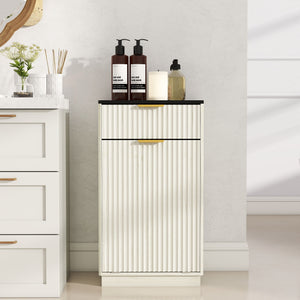 Tilt Out Trash Can Cabinet With Wave Textured Drawer & Pull Out Bin