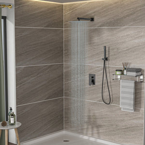 10" Square Dual Shower Head System Wall Mounted With Rough In Valve Modern Bathroom Fixture