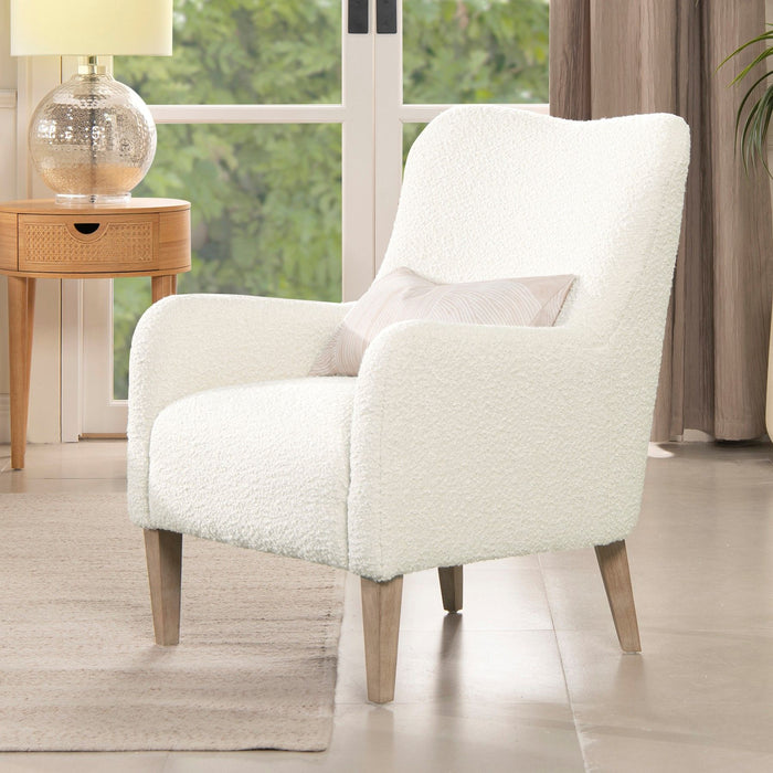 Ivory White Curved Accent Chair with Faux Sheepskin Upholstery