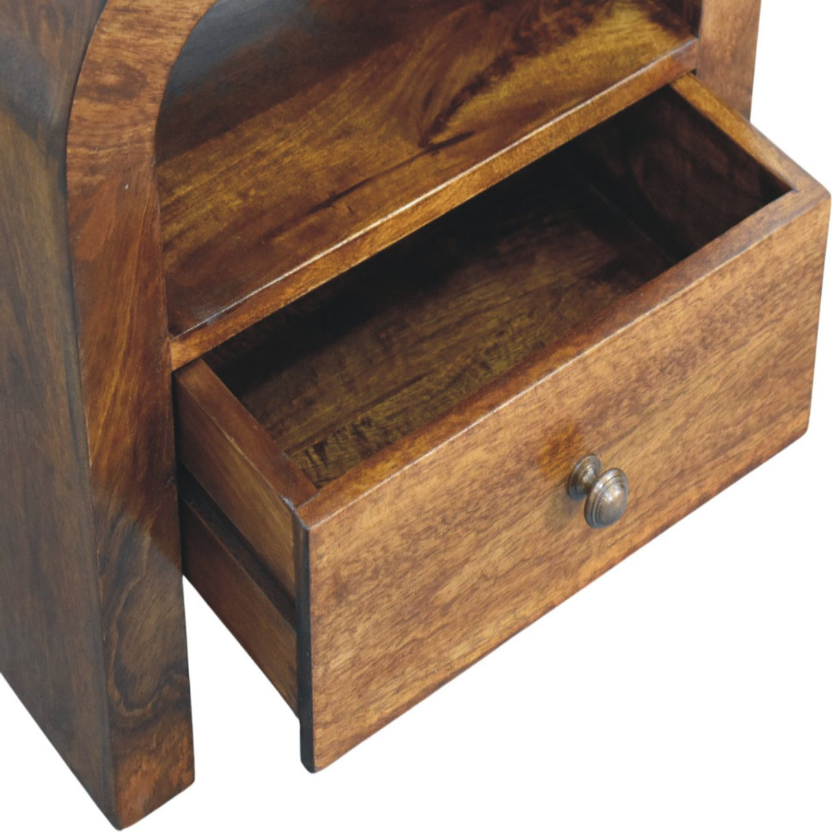 Solid Wood Darcy Nightstand, 1 Drawer and Open Shelf, Chestnut