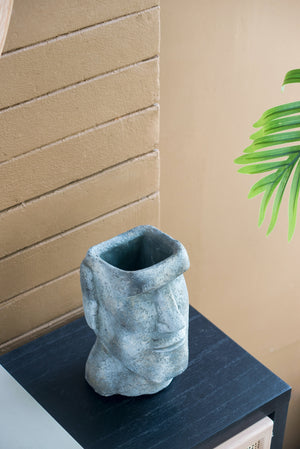 Easter Island Cement Planter with Iconic Sculpture Design - Gray