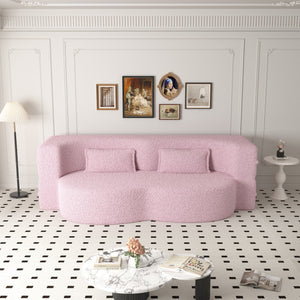 Modern Floor Sofa With Two Pillows Convertible Teddy Fabric Foam Filled Bed