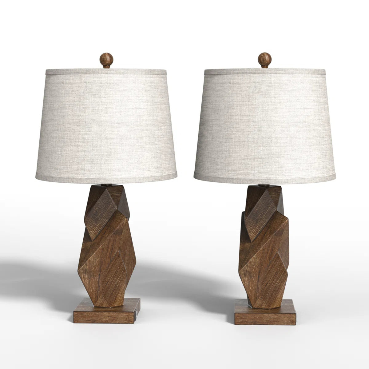 Farmhouse Table Lamps Set of 2, Wood Grain, 24.5-Inch, USB Charging