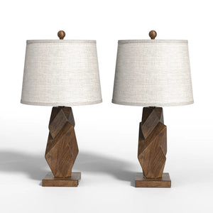 Farmhouse Table Lamps Set of 2, Wood Grain, 24.5-Inch, USB Charging