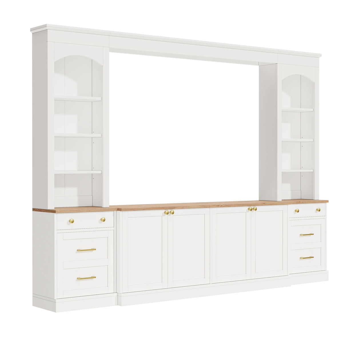 Farmhouse Arched Entertainment Center Wall Unit