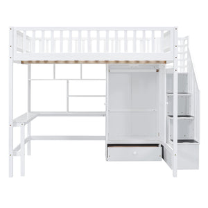 Loft Bed With Bookshelf, Drawers, Desk, And Wardrobe