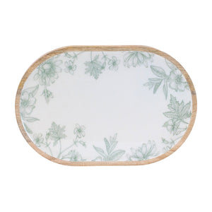 Wood Mushroom and Floral Print Tray (Set of 2)