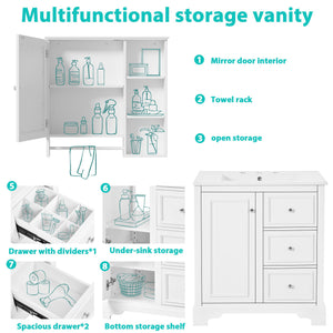 Bathroom Vanity With Sink, Modern Elegant Bathroom Storage Cabinet With 3 Drawers And Adjustable Shelves, Freestanding Vanity Set With Mirror Cabinet, Single Sink Bathroom Vanity