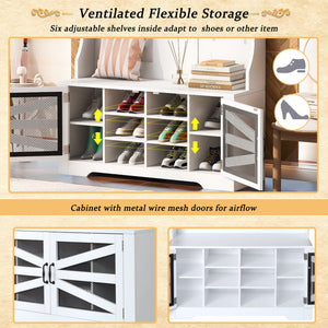 Entryway Bench With Coat Rack, 3 In 1 Design And Adjustable Shelves