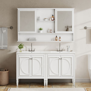 Double Sink Bathroom Vanity Set With Wall Mount Mirror Cabinet