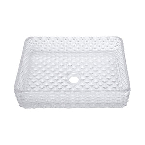Rectangle Vessel Sink With Diamond Texture With Pop Up Drain (No Faucet) - White