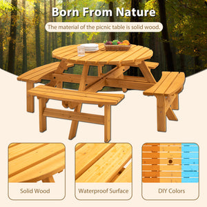 8 Person Wooden Picnic Table with Built-in Benches