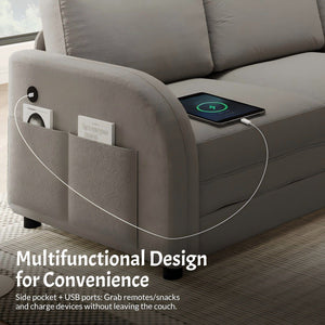 L-Shaped Couch With Pull-Out Bed, Oversize Convertible Sleeper Sofa With Side Pocket & USB Port