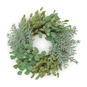 Mixed pod and hops foliage wreath 26"d