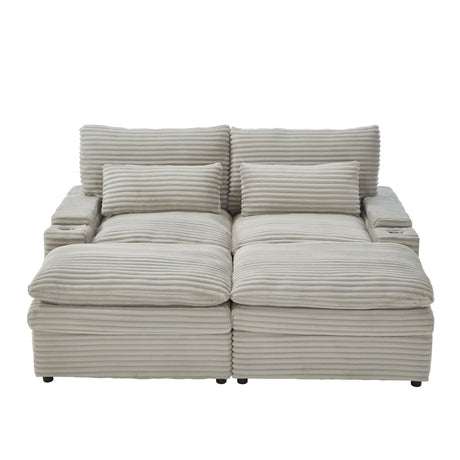 Convertible Loveseat Sofa With Storage, USB Ports, Cup Holders