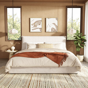 Upholstered Platform Bed Frame with Oversized Plush Pillow Headboard