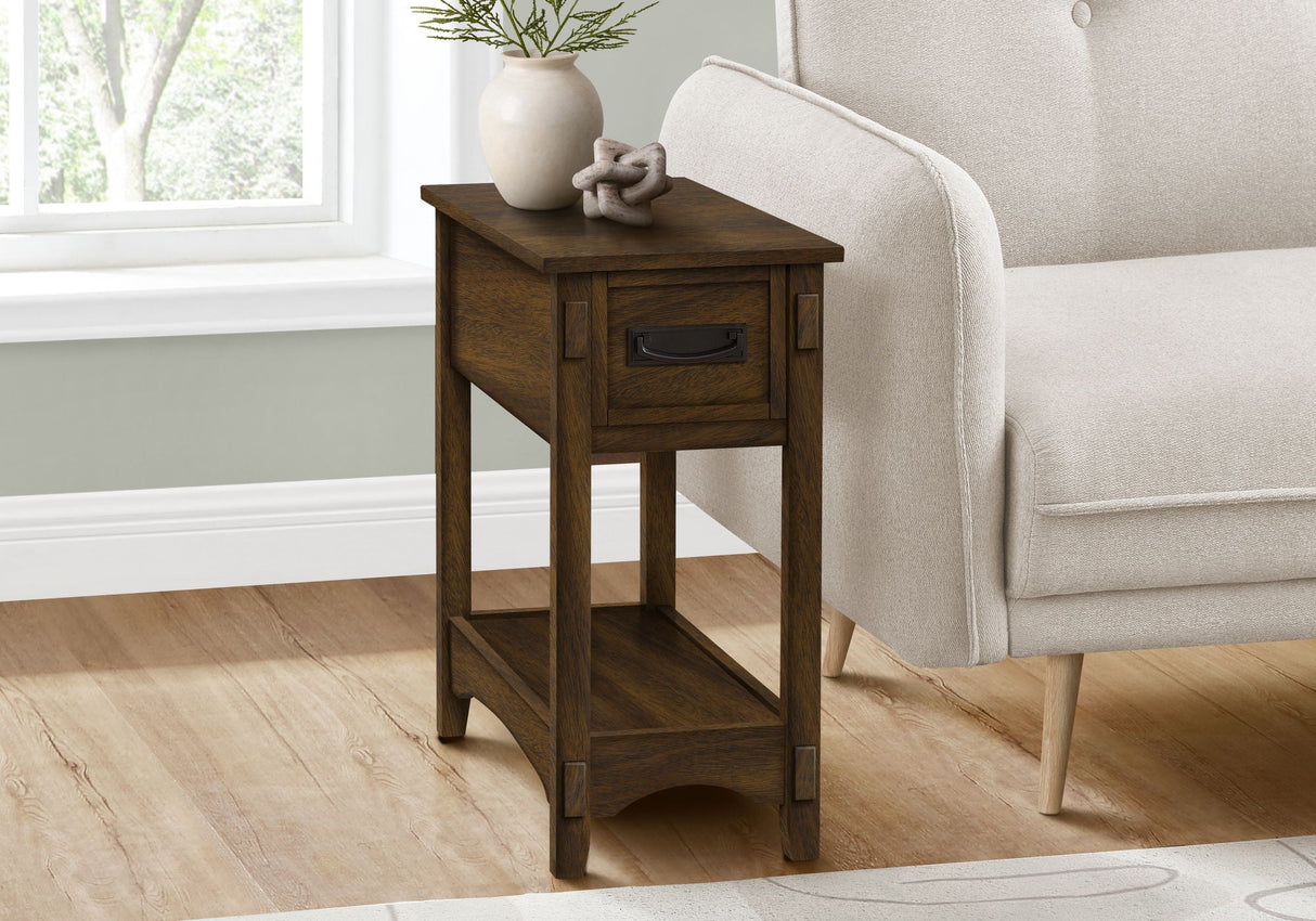 Accent End Table, 2 Tier, Narrow, Storage Drawer, Transitional - Walnut - Best Buy Furniture