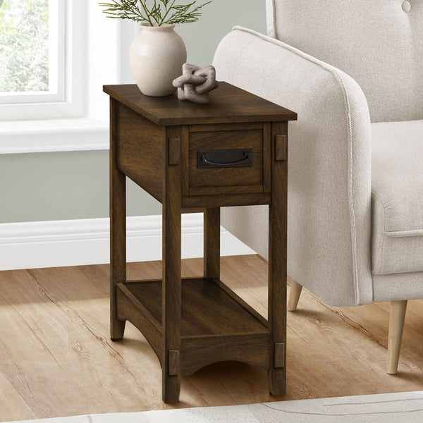 Accent End Table, 2 Tier, Narrow, Storage Drawer, Transitional - Walnut - Best Buy Furniture
