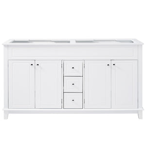 Bathroom Vanity Cabinet Only, 3 Drawers & 4 Doors With Double Layer Shelves - White