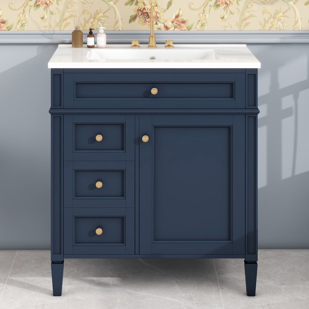 Bathroom Vanity With Top Sink, Storage Cabinet With 2 Drawers, Tip Out Drawer